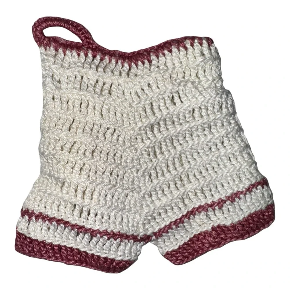 Vintage Crocheted Dress Shaped Pot Holders Hanging Loop 6 pcs